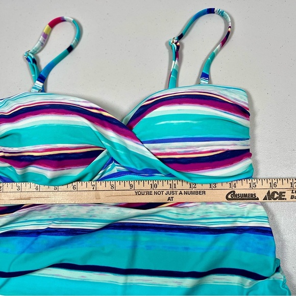 2 Bamboo Turquoise Blue Pink Striped Tankini Top size XL. - Picture 11 of 13